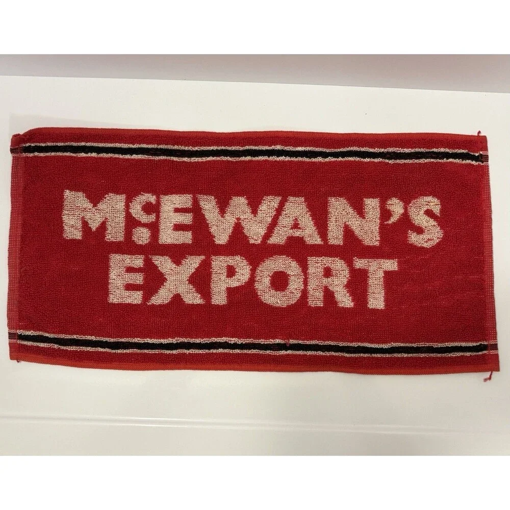 Vintage McEWAN’S Export Lager Bar Towel 17x9” EUC Red